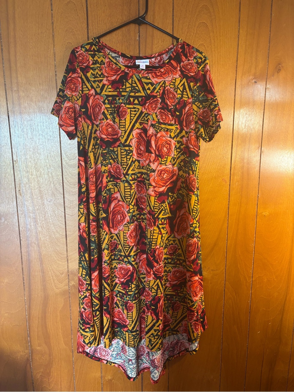 LuLaRoe Short Sleeve Midi Dress - Red & Yellow Floral Geometric